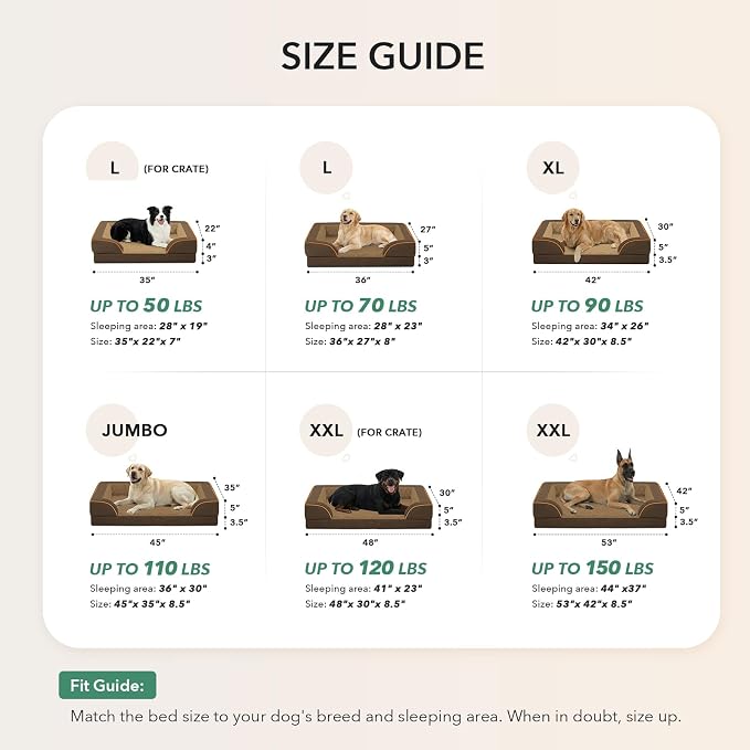 Waterproof Orthopedic Dog Bed for Extra Large Dogs, 53x42in, Brown | Orthopedic Foam Relieves Joint Pressure, Bolsters Supports Head And Neck, Washable Cover, Non-Slip Bottom