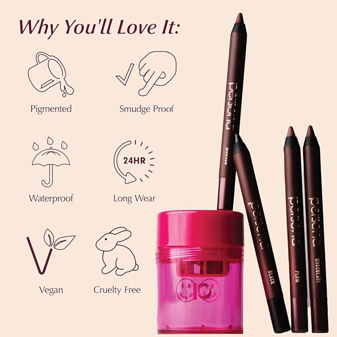 PERSONA Cosmetics Mini Eyeliner Kit + Sharpener | 4 Eyeliner Minis | Chocolate, Black, Plum & Maroon | Creamy, Smudgeable, Long-Wear | Vegan, Cruelty-Free | Giftable Set