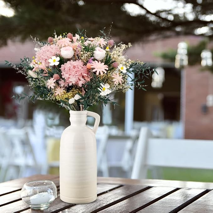 12.5" White Ceramic Vase for Home Decor Large Decorative Vase Boho Pottery Bud Vase for Flowers Rustic Farmhouse Tall Single Flower Vase for Centerpieces Pampas Grass