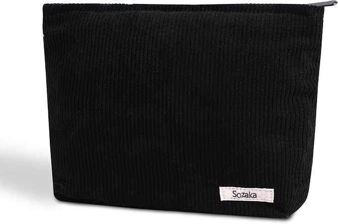 Cosmetic Bags for Women - Corduroy Cosmetic Bag Aesthetic Women Handbags Purses Smile Dots Makeup Organizer Storage Makeup Bag Girls Case Bags (Pure Black)