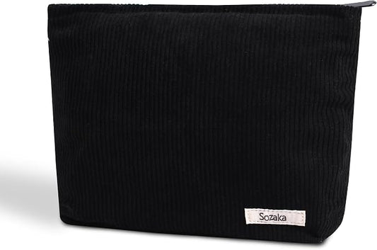 Cosmetic Bags for Women - Corduroy Cosmetic Bag Aesthetic Women Handbags Purses Smile Dots Makeup Organizer Storage Makeup Bag Girls Case Bags (Pure Black)