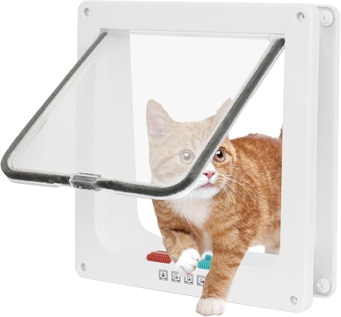 Cat Door for Interior and Exterior Doors with 4-Way Locking System - Pet Door for Cats and Small Dogs, Durable Transparent PVC Flap with Noise Reduction Seals-Viywicz
