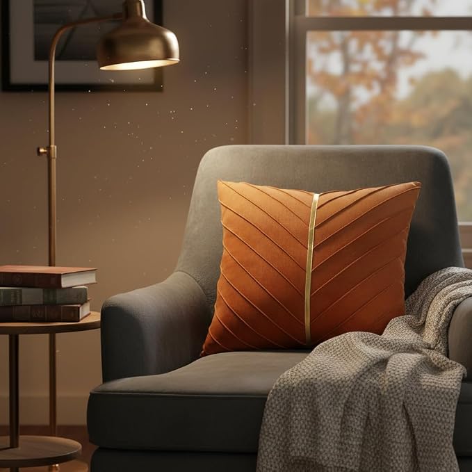 Velvet Throw Pillow Covers 18x18 Pack of 2 Gold Decor Burnt Orange | Soft Solid Pillow Covers,Modern Luxury Home Decor,Halloween Fall Decor,Hidden Zipper,Ideal Gift,Easy Care