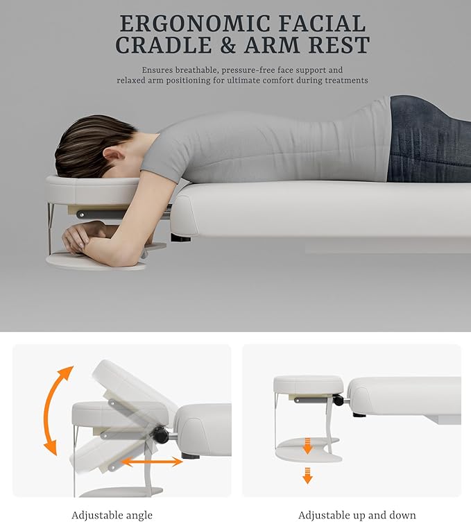 Icoget Professional Full Electric Spa Massage Treatment Table, Medical Bed with Independent Leg Adjustment, Facial Bed with Face Cradle for Beauty, White
