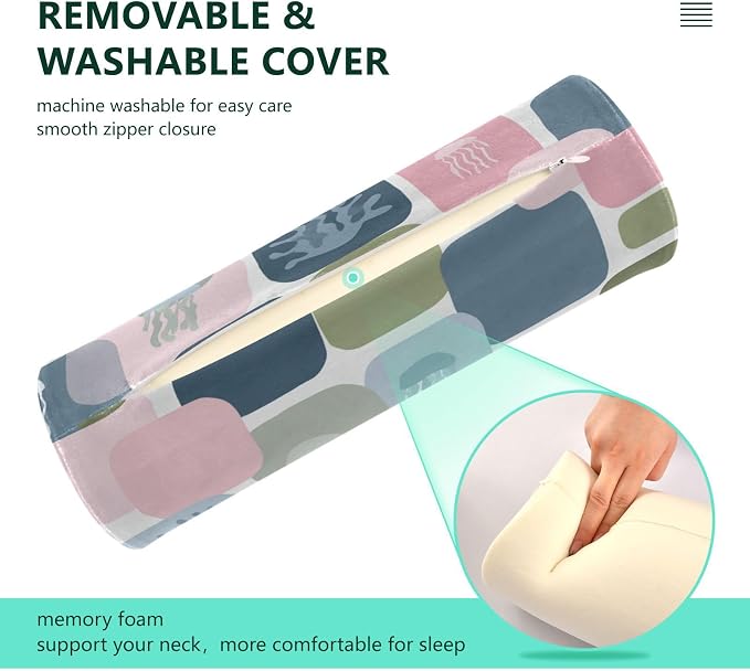 Multi Color Blocks Jellyfish Coral Ocean Geometric Neck Roll Pillow Bolster Round Health Memory Foam Long Cervical Cylinder Pillows with Removable Washable Cover for Body Bed Legs Back Yoga