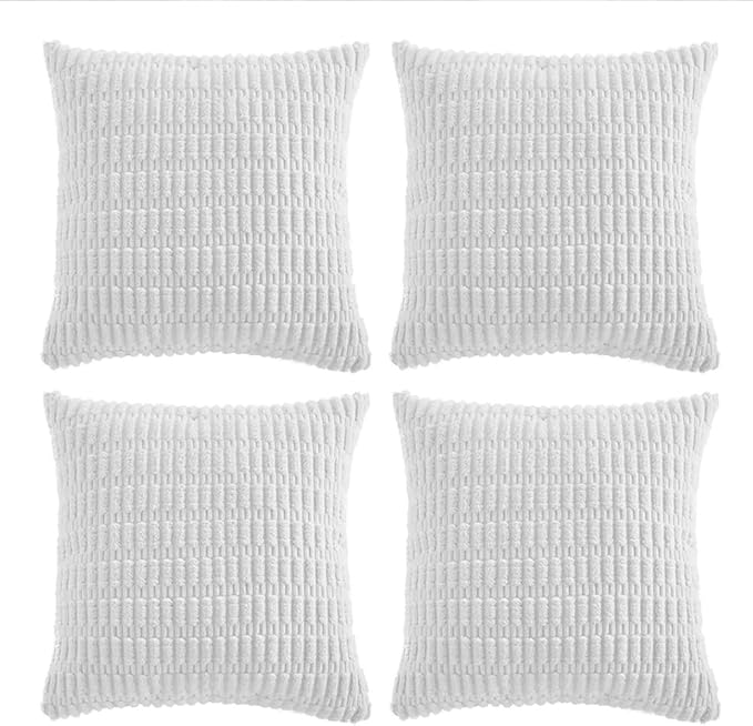 Fancy Homi 4 Packs Decorative Throw Pillow Covers for Living Room Couch Bed, Modern Farmhouse Boho Home Décor Accent Cushion Case, 14" x 14", White