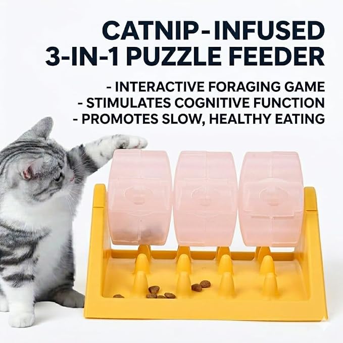 Interactive Dog Puzzle Slow Feeder Toy – Treat Dispenser, Mental Stimulation, Slow Feeding Bowl for Dogs & Puppies (Yellow)