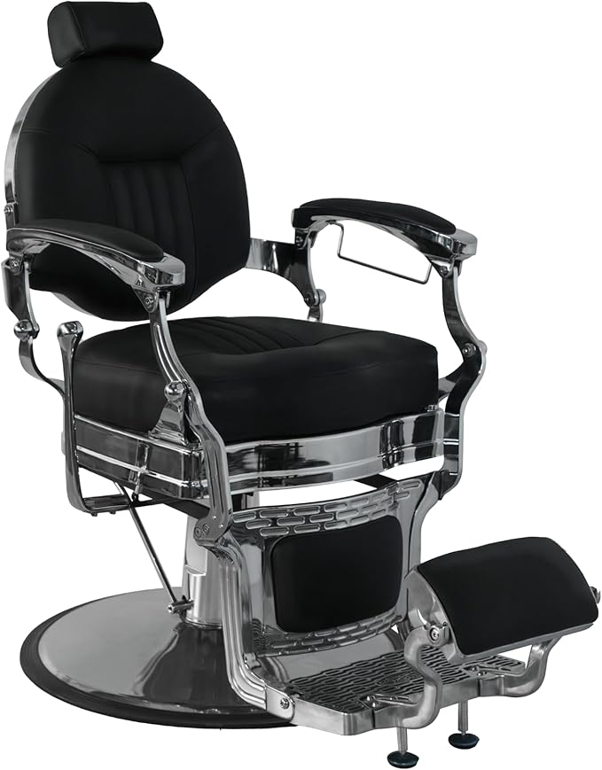 MYS Barber Chair,Hydraulic Salon Chair for Barbershop,spa & Tattoo,Vintage Design, Professional Hairdressing with 360° Rotation, 160°Reclining,Adjustable headrest, 550lbs Capacity, (Sliver)