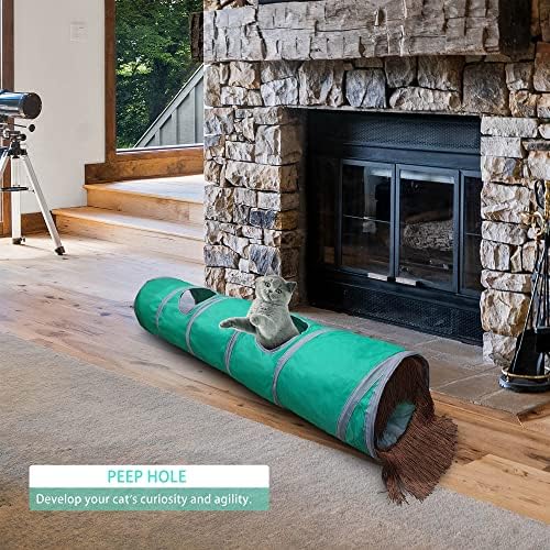 Petest Cat Tunnel for Indoor Cat Collapsible Cat Play Tube with Play Ball and Fringe, Interactive Pet Crinkle Tunnel for Kittens, Length 47 inch, Diameter 9.7 inch