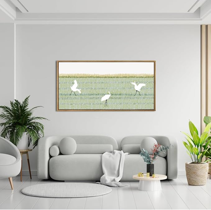 ANHUIB Large White Heron Wall Art Framed Green Abstract Wall Decor Modern Line Art Print Minimalist Matisse Painting for Living Room Office Bedroom 20x40 Inch