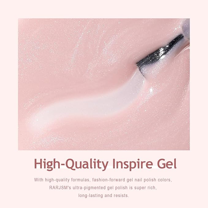 RARJSM Nude Pink Glitter Gel Polish Sparkle Jelly Pink Gold Shimmer Pigment Gel Nail Polish Sheer Transparent Neutral Color Skin Tone 15ml Natural Soak off UV LED Cured for Home Salon DIY Nail Art