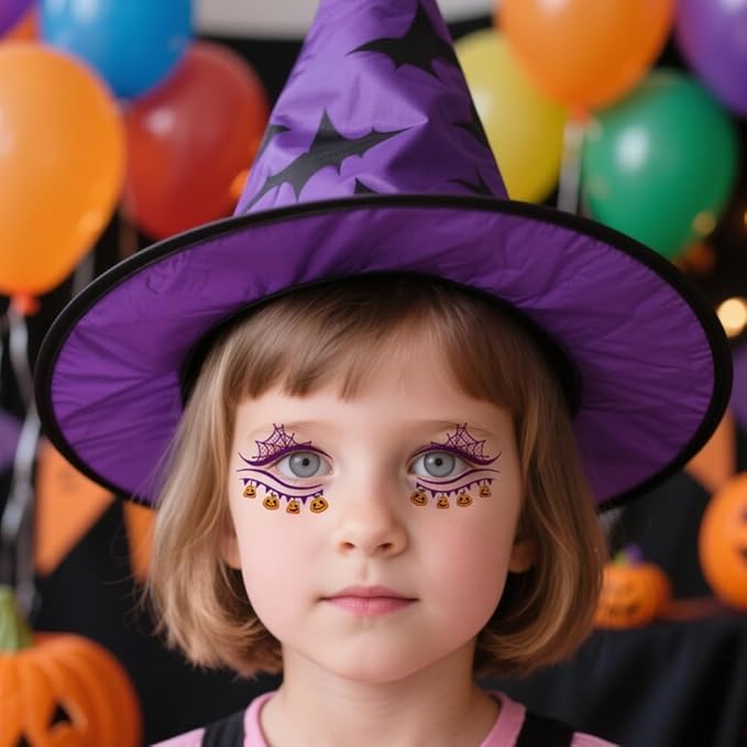 10 Sheets Halloween Temporary Tattoos Colorful Eye Fake Tattoos Halloween Mixed Styles Spider Web Tattoos Waterproof Cobweb Tattoo Cute Pumpkin Ghost Stickers for Kids Boys Girls Body Art Makeup