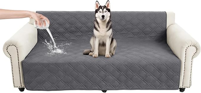 100% Waterproof Washable Dog Blanket，Gray+Gray 52"x82" | ,7-Layer Reversible Couch Covers for Dogs Met for Sofa Furniture Car Camping