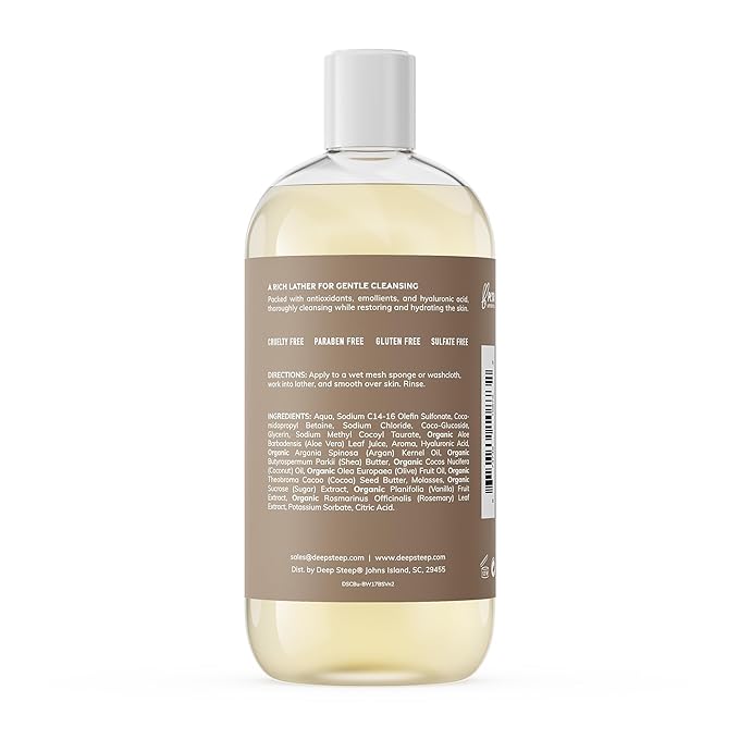 Deep Steep Brown Sugar Vanilla Body Wash, Hydrating Shower Gel with Hyaluronic Acid & Shea Butter for Sensitive Skin, Bodywash for Women & Men, 17 Fl Oz, 1-Pack