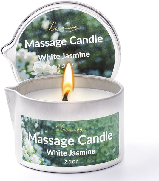 Massage Oil Candle for Body Relaxation and Stress Relief, Low Temp Scented Soy Wax Candle Melt to Silky Oil for Skin Care 2.3 OZ (White Jasmine)