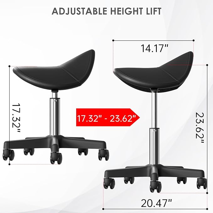 CLORIS Saddle Rolling Stool Hold up to 400 LBS Height Adjustable Swivel Chair Nylon Feet with Wheels for Spa, Massage, Salon, Home, Office, Medical, Tatoo, Bar Black