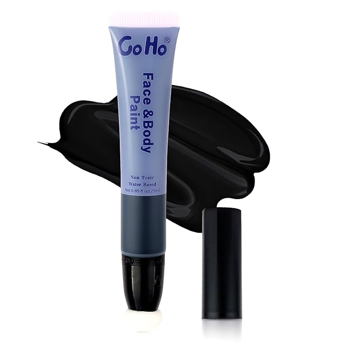 Go Ho Black Face Paint Stick,Water Based Cream Black Body Paint Washable,Highly Pigmented,Smooth and Safe for Skin,Halloween Cosplay SFX Skeleton Zombie Goth Makeup