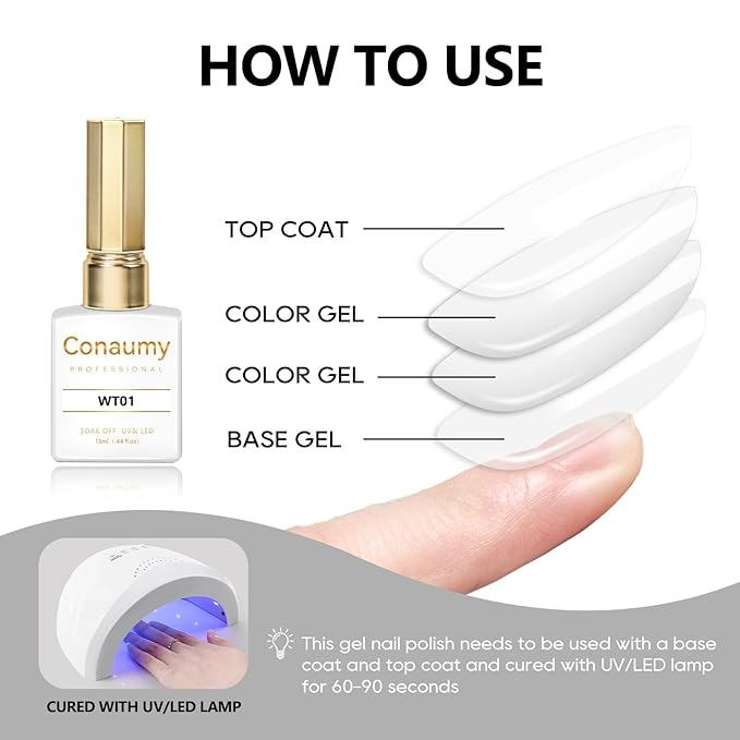Nail Polish White Gel Nail Polish 1 Pcs 13ml Pure White Gel Polish Easy to Apply Self Levelling Soak Off UV White Nail Polish Gel French Nail Manicure Salon DIY at Home Suitable for Beginners