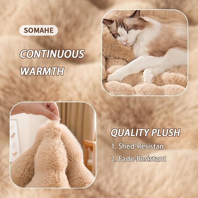 SOMAHE Plush Pet Bed Mat, Machine Washable, Medium 27x20 Latte Coffee | Machine Washable + Non-Slip Paw Bottom: plush pet mat stays fluffy and steadier for large cats and small dogs.