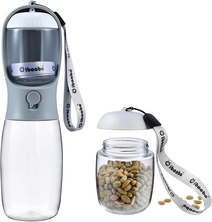 Cibaabo Dog Water Bottle Portable with Food Container & Filter for Travel | Feeding & Hydration | Travel Water Bowl | Portable Pet Dispenser | Dog Gifts | Puppy Essentials | for Hiking Camping Beach