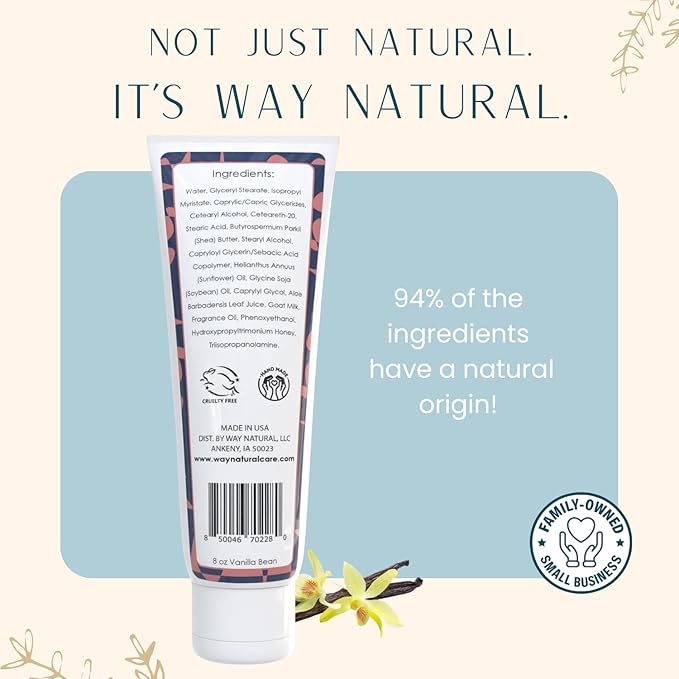 Nourishing Goat Milk Lotion, Vanilla Bean (8oz) - Natural Hand & Body Vanilla Lotion for Dry Skin Relief, USA Made - Goat Milk Hand Cream for Women & Men - w/Shea Butter & Aloe