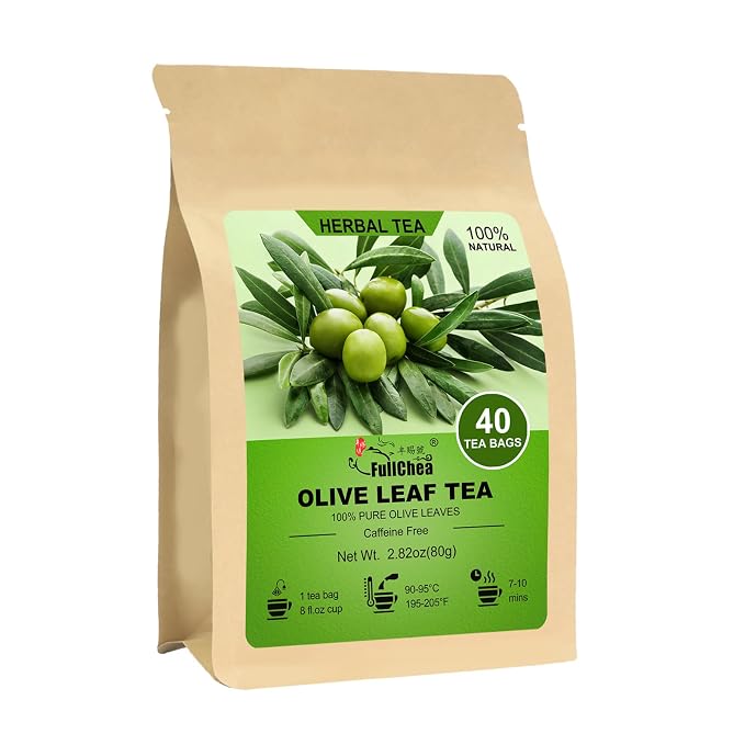 FullChea - Olive Leaf Tea Bags, 40 Count, Dried Olive Leaves | Premium olive leaf herbal tea, non-GMO, caffeine-free, rich in antioxidants for daily wellness