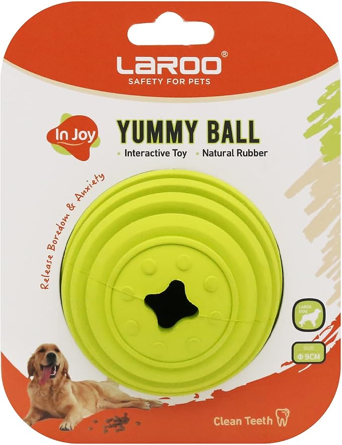 LaRoo Dog Feeder Puzzle Toy Ball, Natural Rubber Dog Chew Toy Snack Dispenser, Bite Resistant Interactive Dog Toy Treat Dispensing Aggressive Chewers for Small Medium Large Dog (9cm Ball Green)