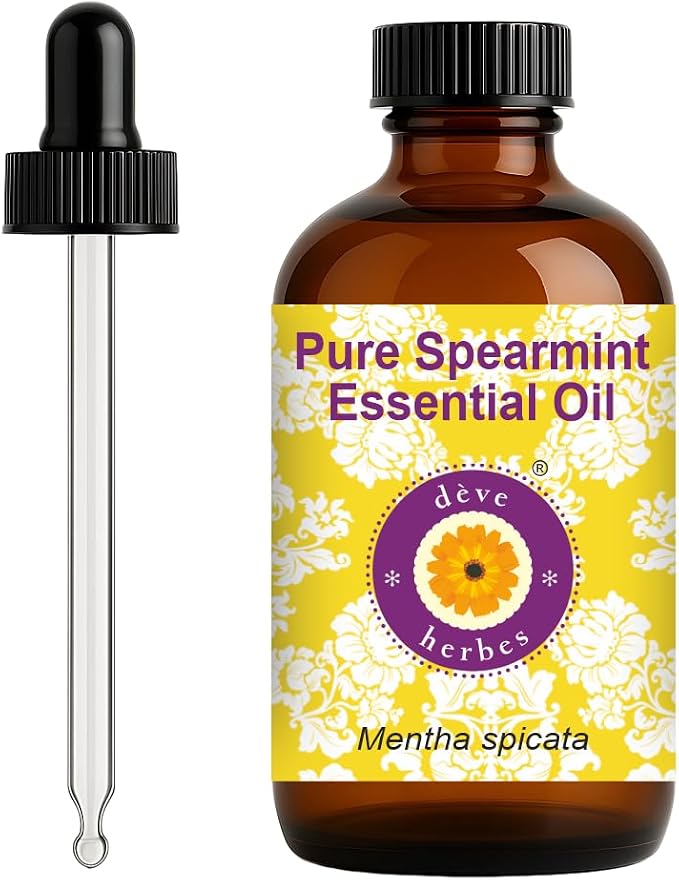 dève herbes Spearmint Essential Oil (Mentha spicata) with Glass Dropper | Pure | Non-Sticky | Non-Greasy | Lightweight | Men & Women | All Skin Types | Steam Distilled 120ml (4 oz)
