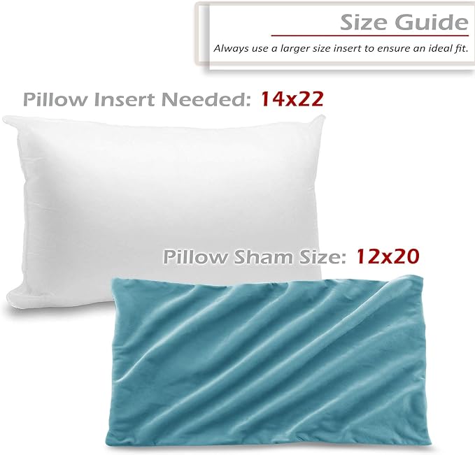Throw Pillow Inserts Pack of 2 with Velvet Soft Solid Decorative Square Throw Pillow Covers Set for Sofa Couch Car Bedroom, 12X20 Throw Pillows Inserts with 12x18 Washable Cushion Covers, Beach Blue