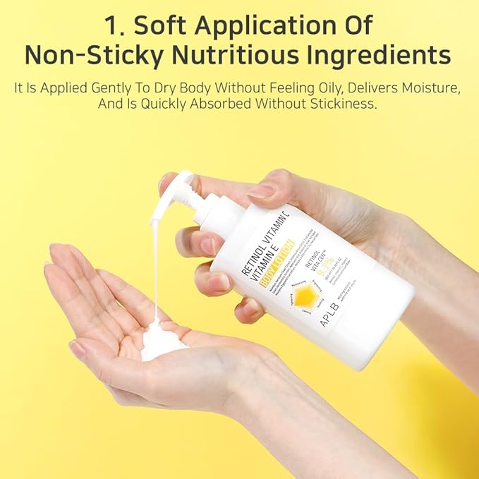 APLB Retinol Vitamin C Vitamin E Body Lotion | RETINOL VITA CEN™ 9.3% 10.14 FL.OZ/Korean Skincare, Long lasting hydration, Wrinkle Care, Revitalize for gentle and improve skin texture