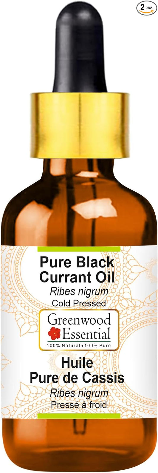 Greenwood Essential Pure Black Currant Oil (Ribes nigrum) with Glass Dropper 100% Natural Therapeutic Grade Cold Pressed for Personal Care 15ml (0.50 oz)