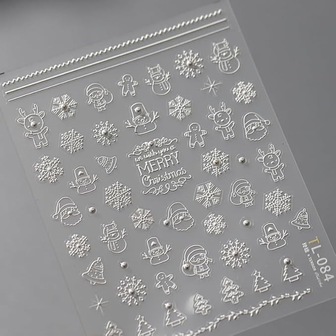 Christmas Nail Stickers for Nail Art, 5D Self-Adhesive Snowflake Pearl Nail Decals, Nail Supplies Nail Art Design Accessories for Women and Girls Manicure DIY Decoration