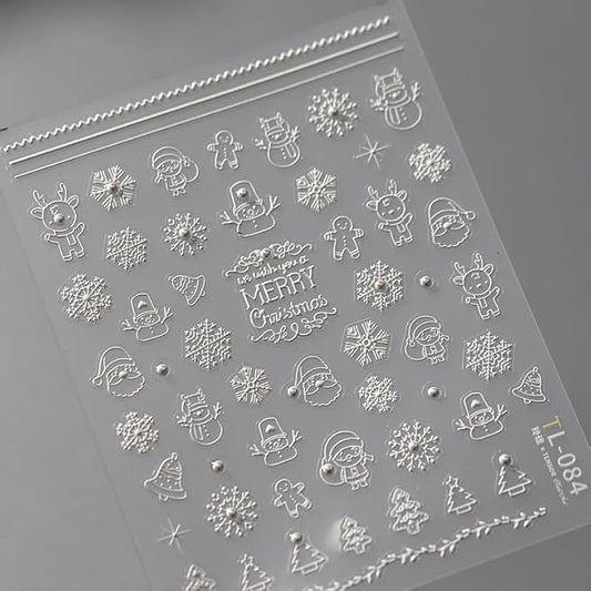 Christmas Nail Stickers for Nail Art, 5D Self-Adhesive Snowflake Pearl Nail Decals, Nail Supplies Nail Art Design Accessories for Women and Girls Manicure DIY Decoration