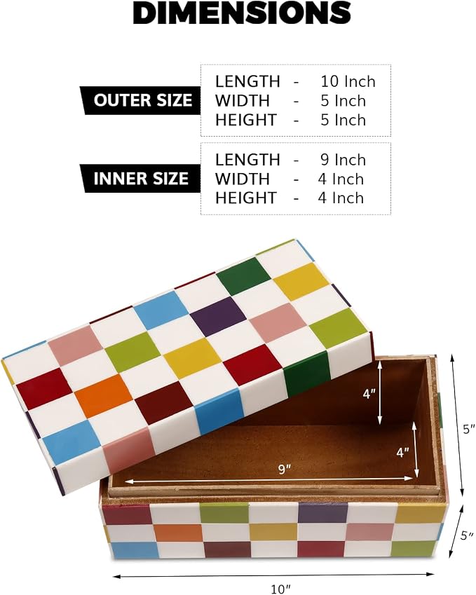Handicrafts Home Decorative Organizer Box 10x5 – Large Keepsake Box with Lid, Modern Decorative Storage Box, Bohemian Coffee Table Décor, Jewelry & Memory Box, Decorative Accent Box for Home Décor