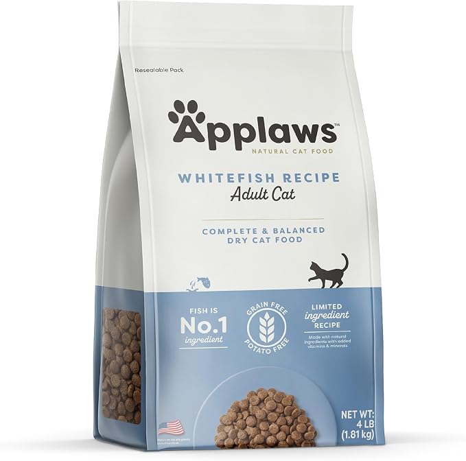 Applaws Complete Whitefish Grain Free Dry Cat Food 4 lb Bag | High Quality Protein, Complete & Balanced, Omega-3 Fatty Acids for Healthy Skin & Coat, Added Vitamins & Minerals