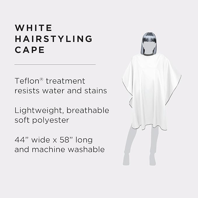 Fromm Professional Client Hair Styling and Hair Cutting Cape, Water and Stain Repellent Teflon Coating for Shampoo Bowl and Wet/Dry Cutting, 44" x 58", White with Black Trim