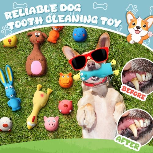 30 Pcs Latex Squeaky Dog Toys Soft Rubber Dog Chew Toy Animal Standing Stick Puppy Fetch Interactive Play Assorted Accessories for Small Medium Large Pets