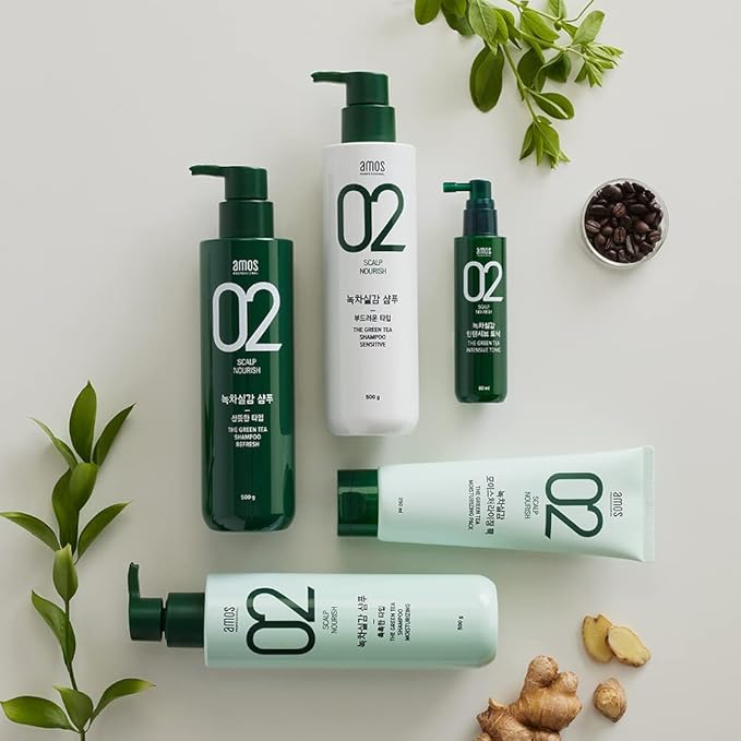 AMOS PROFESSIONAL The Green Tea Shampoo Moisturizing [For Normal/Dry Scalp] 17.6oz (500g) | Anti-Thinning and Anti- Hair Loss Shampoo for Hair Growth and Moisture | Korean Hair Salon Brand