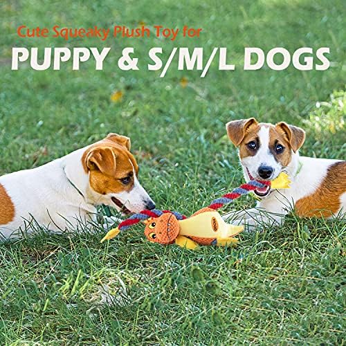 GOOLA Dog Squeaky Toys, Cute Dragon Interactive Plush Stuffed Toy with 5 Squeakers and Crinkle Paper,Pet Rope Chew Toy for Puppy Small Medium Large Breed Dogs
