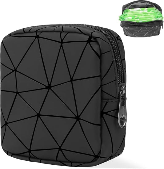 Likesing Sanitary Napkin Storage Bag, Leather Portable Period Bag for Girls Women, Sanitary Napkin Period Pad Pouch Tampon Holder for Purse, Small Make Up Bags(Black)