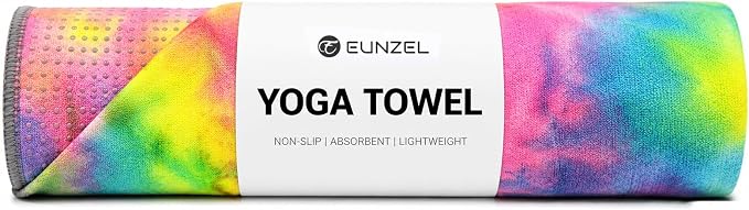 Eunzel Yoga Towel,Hot Yoga Mat Towel with Grip Dots Sweat Absorbent Non-Slip for Hot Yoga, Pilates and Workout 24" x72", Yellow & Blue & Pink