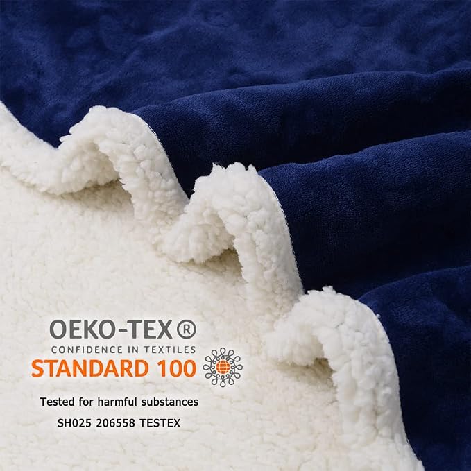 Waterproof Blanket for Bed, Dog Blankets for Large Dogs, Waterproof Cat Blanket Washable, Soft Sherpa Fleece Puppy Blanket, Reversible Throw Protector for Couch Car, 50"X60", Navy Blue