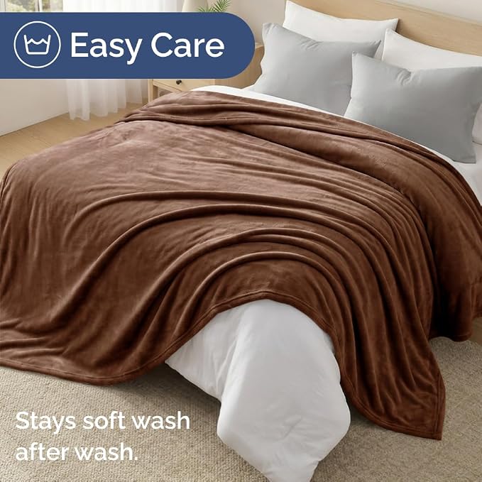 Fleece Blanket Queen Size - Ultra-Soft Warm Flannel Fleece Blanket - Brown | Soft, Warm, Outdoor Picnic Blanket for Camping, Travel, Lightweight, Cozy, Anti-Static, Home Decor Gifts for Men & Women