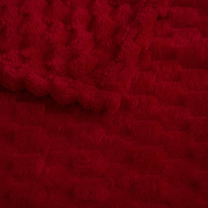 Puncuntex Red Throw Blanket 108"×90" inches Fuzzy 3D Jacquard Decorative | Flannel Fleece Super Soft Plush Cozy Blanket for Couch Sofa Chair Lightweight