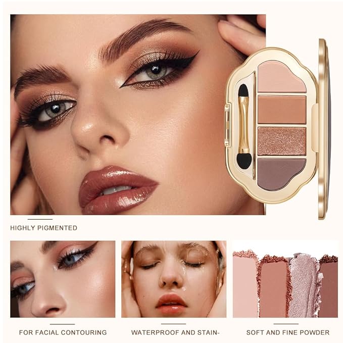 Neutral Nude Matte & Shimmer Eyeshadow Palette,Beige Brown Copper Taupe Brown Neutral-Warm Mattes Glitter Eye shadow Contour Makeup Palette for Mature Women, Blue Green Eyes, Daily Natural Makeup.