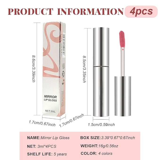 4Pcs Full-On Plumping Liquid Lip Gloss, Hydrating Lip Plumper Lip Blam Lipstick, High-Shine Tinted Formula for Fuller, Nourishes, Moisturizes & Softens Lips, Cruelty-Free (01+02+03+04)