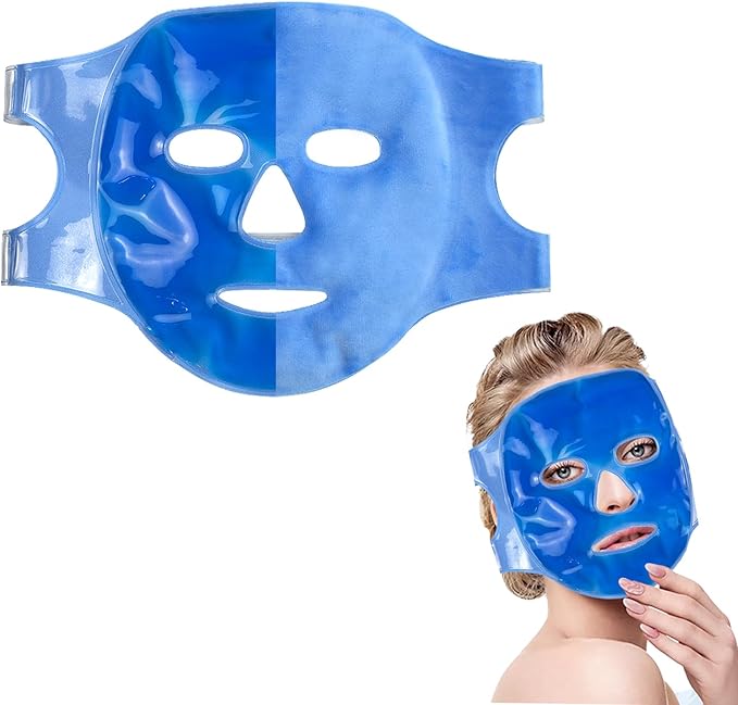 Ice Face Mask for Puffy Eyes & Dark Circles - Cooling Eye mask for Face, Eye Relief, Headaches, Skin Care & Post-Laser Care, Reusable & Washable - (Blue)