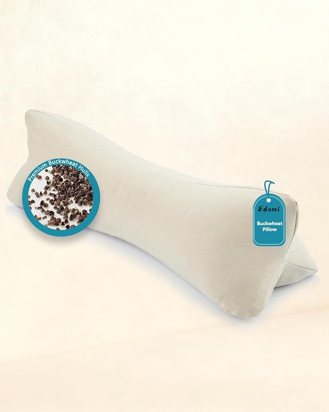 Buckwheat Pillow - Cervical Neck Support Pillows for Sleeping, 15.7"x5.9" Adjustable Neck Roll with Buckwheat Hulls for Neck Pain Relief, Small Cylinder Pillow, Beige