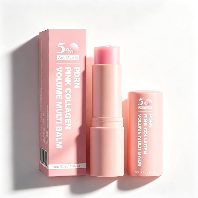 PDRN Pink Collagen Volume Multi Balm Stick, Pink Collagen Balm for Face, Lips, Eyes, Neck, Deep Hydrating & Nourishing for Smooth Skin, Non Greasy (1pc)