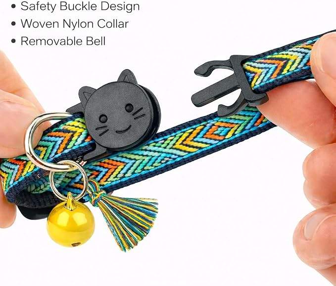 Cat Collar with AirTag Holder – Breakaway Lightweight Woven Cat Collar, Adjustable with Bell for Cats & Kittens (Midnight Dusk Set) | Amazegoods